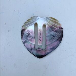 Vtg scarf tie holder belt buckle heart shape shell Mother of pearl engraved
